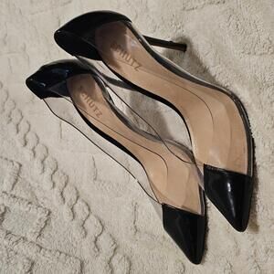 Schutz Cendi Transparent Vinyl And Black Patent Leather Pump Heels 9.5